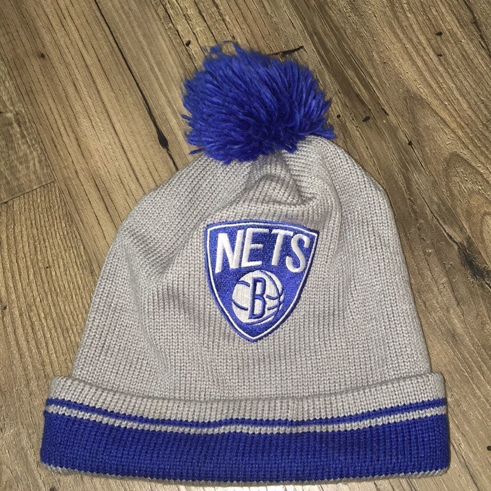 Vintage Gray & Blue Brooklyn Nets NBA M & N urban knit ski snowboard cap hat